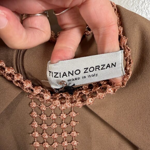 Tiziano Zorzan Shirt Dress Size IT 46 US 10 Brown Midi Classic Sleeveless Collar - Picture 3 of 12